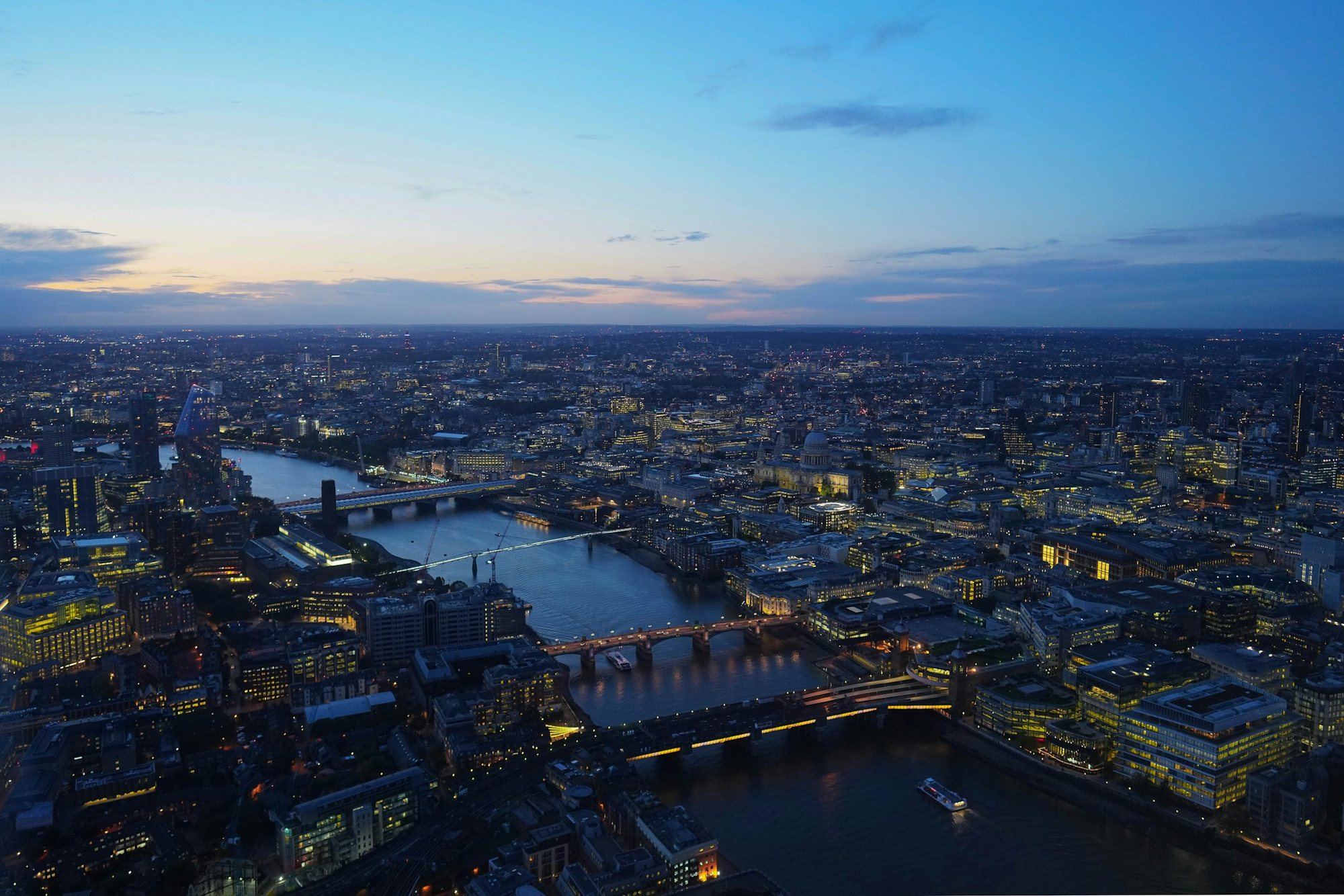 London from the air at dusk